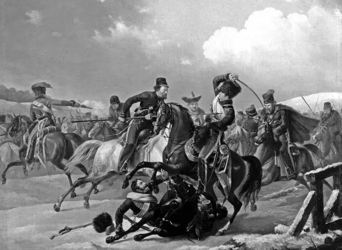 Казаки преследующие наполеоновские войска Художник ОЖ Дезарно 1820 гг - фото 5