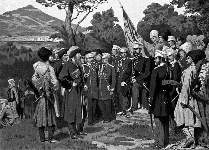 Пленный Шамиль представляется князю Барятинскому 1859 г Художник А Кившенко - фото 18