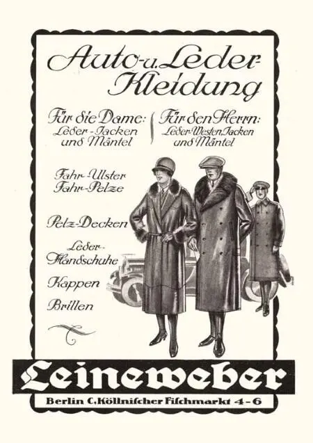 Реклама одежды из кожи немецкой компании Leineweber Середина 1920х годов - фото 294