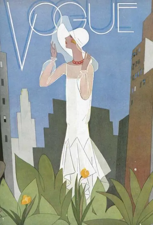 Обложка журнала Vogue рекламирующая ансамбль белого цвета 1928 год - фото 317