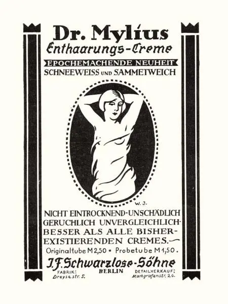 Реклама крема для депиляции Dr Mylius Журнал Die Dame 1926 Архив О А - фото 402
