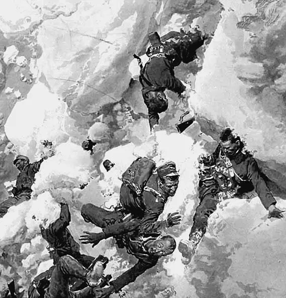 Австрийские солдаты попавшие под лавину Рисунок из газеты 1916 г Человек - фото 43