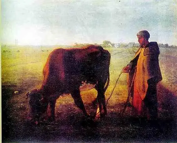 Жан Франсуа Милле Крестьянка пасущая корову 1859 г Музей БурганБрас - фото 550