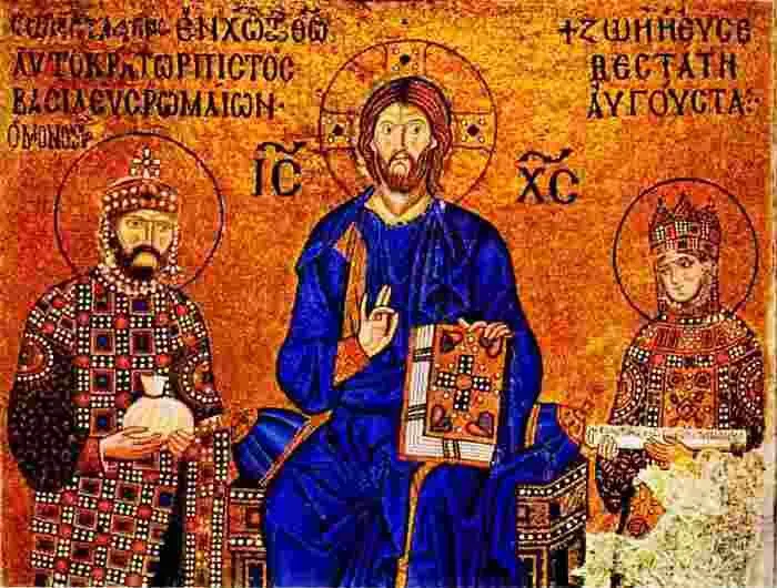Император Константин Мономах и императрица Зоя перед Христом Мозаика Середина - фото 290