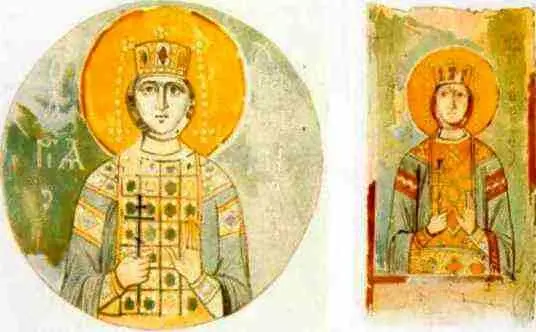 Святые великомученицы Екатерина и Христина Фреска XII в Литография В А - фото 496