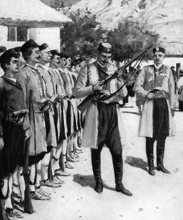 Осмотр оружия в черногорской армии Рисунок 1915 г Тайна оккупации Сербии 6 - фото 58