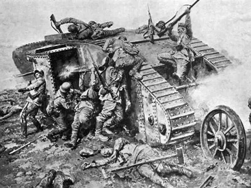 Битва на Сомме Немецкие солдаты атакуют танк 1916 г Тайна Ютландского - фото 62