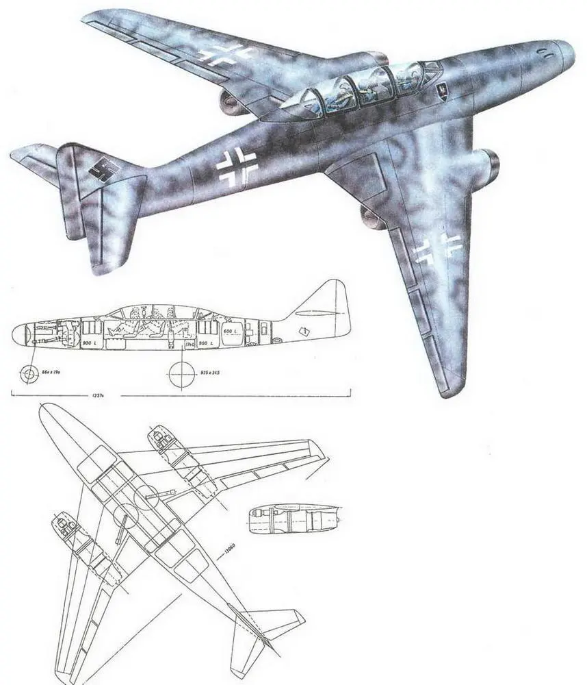 Мессершмитт Me 262 с двигателями HeS 011 трехместный Истребитель с - фото 182