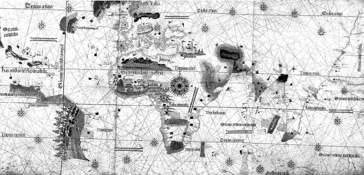 Рис 1 Планисфера Кантино португальская карта 1502 года Показан берег - фото 1