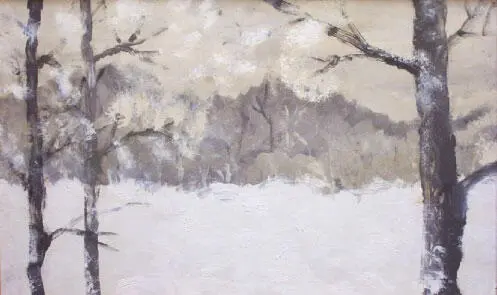 Полина Никитина Зимняя поляна ДВП масло 37 х 60 1998 Бумага как поле - фото 8