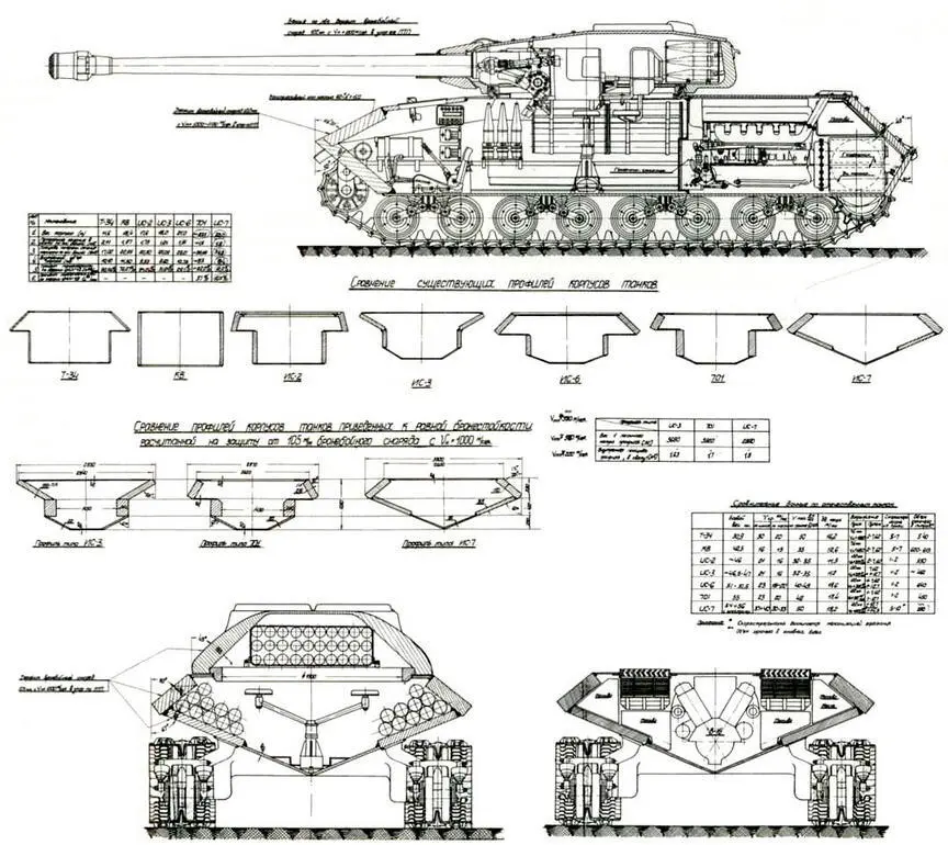 Эскизный проект танка ИС7 Объект 257 с одним из вариантов подвески по типу - фото 132