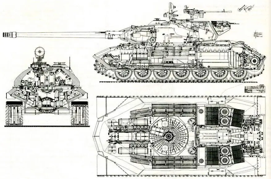 Продольный поперечный разрезы и вид в плане танка ИС7 Объект 260 обр - фото 141