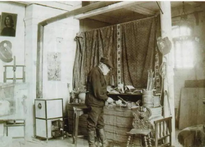 Василий Дмитриевич Поленов в мастерской 1908 Аббатство Мастерская ВД - фото 76