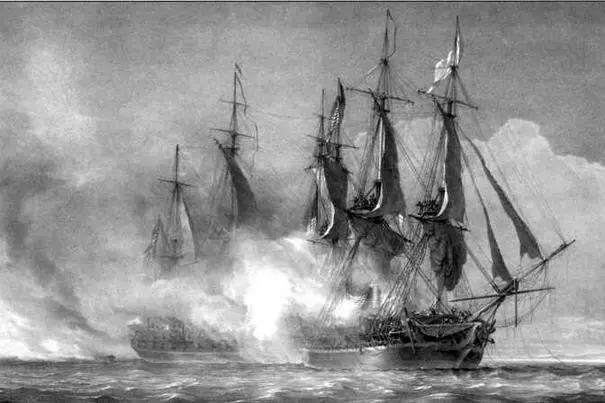 Бой Чесапика с британским фрегатом Шеннон 1 июня 1813 г с картины Луиса - фото 76