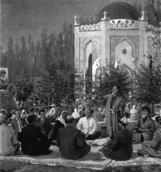 Фрагмент картины Празднование 100летия Жамбыла в родном ауле Худ Н Н - фото 29
