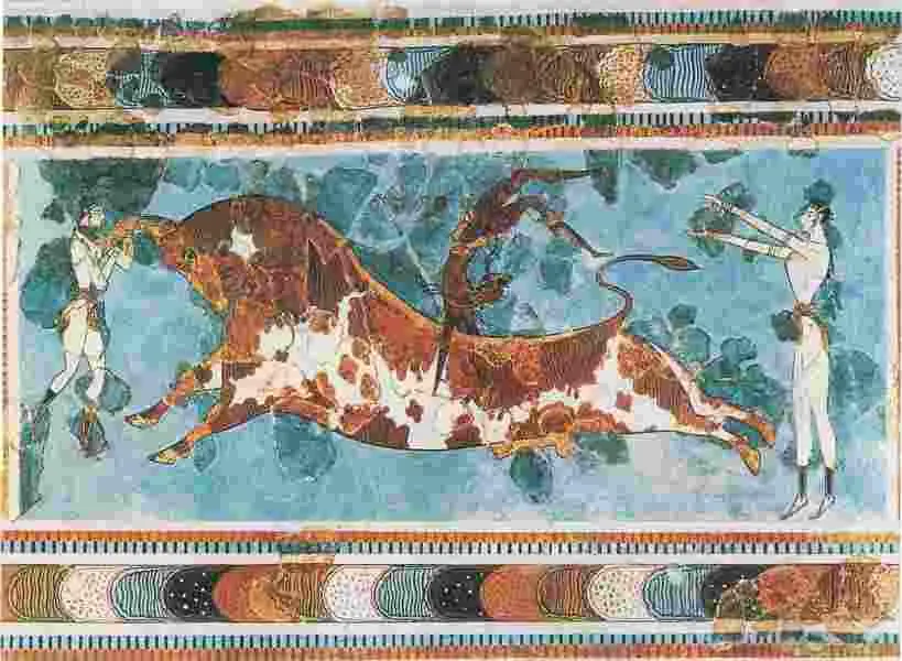 Ритуальный бой с быком Настенная живопись Кносский дворец Крит XVI в до н - фото 161