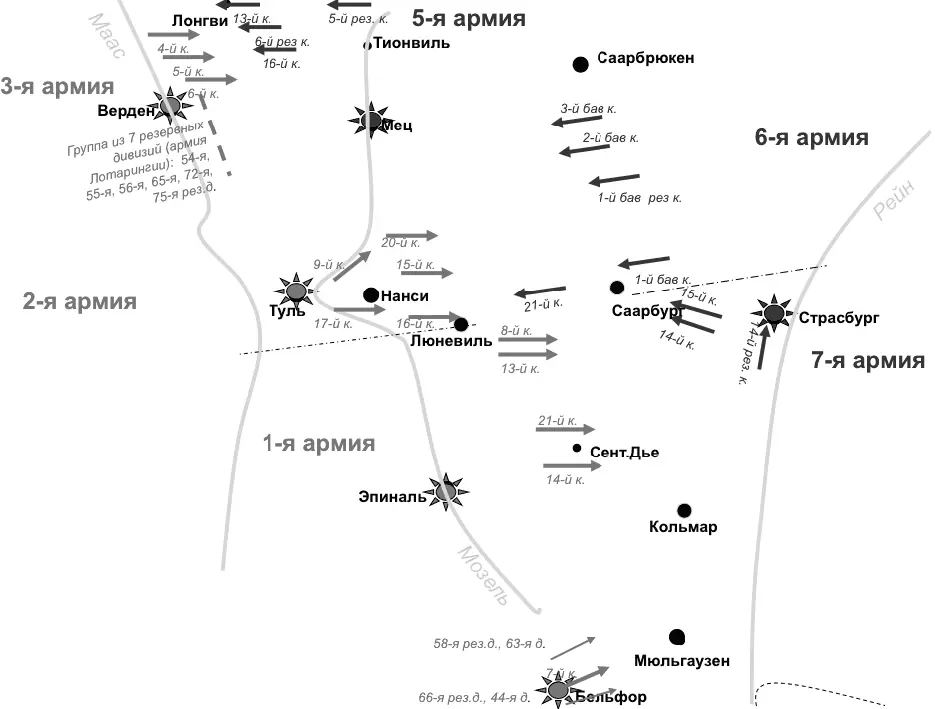 Оперативная обстановка на 1520 августа ЭльзасЛотарингия 48 Французам в - фото 33