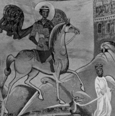 Чудо Георгия о змие Фреска в церкви Георгия в Старой Ладоге Около 1167 - фото 67