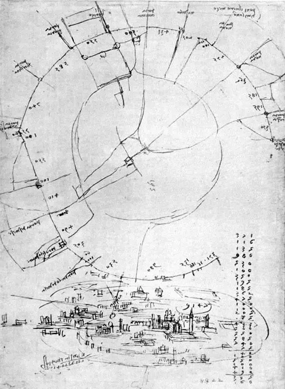 Схематическая карта Милана составленная Леонардо 1508 Лодовико Сфорца - фото 61