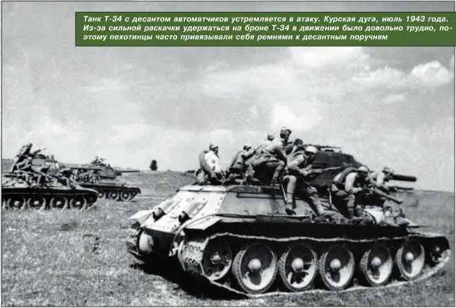 Танк Т34 с десантом автоматчиков устремляется в атаку Курская дуга июль 1943 - фото 117