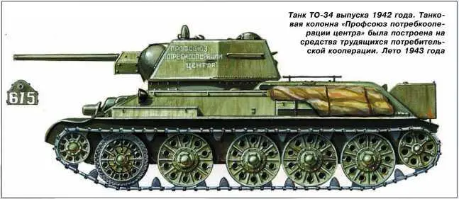 Танк ТО34 выпуска 1942 года Танковая колонна Профсоюз потребкооперации - фото 126