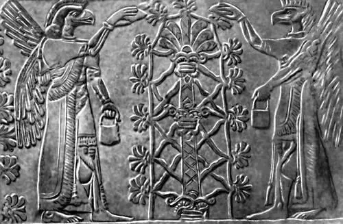 Священное дерево жизни с крылатыми гениями Ассирийский рельеф Белый храм в - фото 30
