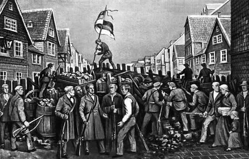 Фридрих Энгельс на баррикадах в Эльберфельде Май 1849 Гравюра 19 в Сожжение - фото 33