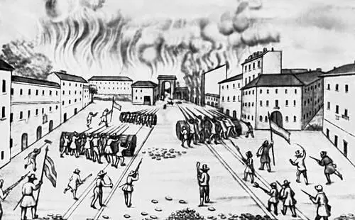 Восстание в Милане Ломбардия Стычка у ворот Тоза Ксилография 1848 - фото 37