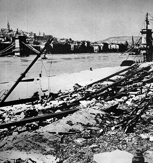 Вид на Дунай со взорванным мостом Ha переднем плане развороченная набережная - фото 53
