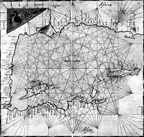 Рис 145 Старая перевернутая карта части Средиземного моря Портолан генуэзца - фото 45