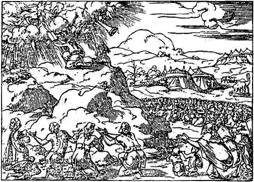 Рис 148 Моисей поднимается на вершину огнедышащей горы Рисунок из Библии - фото 48