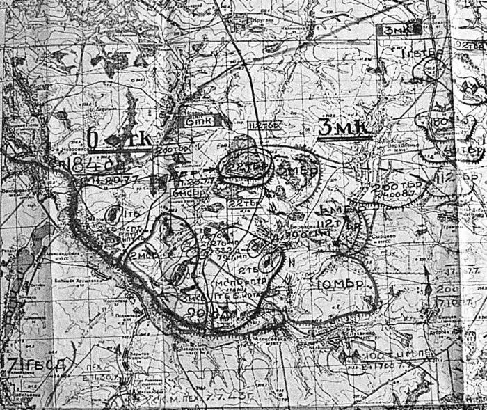 Карта 1 Фрагмент отчётной карты 1й ТА за 68 июля 1943 г К исходу 6 июля - фото 38
