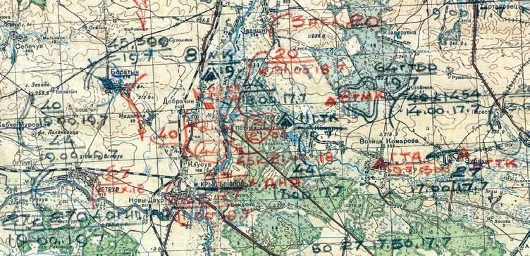 Карта 6 Фрагмент отчетной карты 1й гв ТА за 1719 июля 1944 г Схема 8 - фото 697