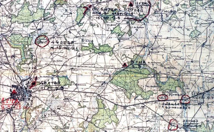 Карта 17 Фрагмент отчетной карты 1й гв ТА за 9 10 марта 1945 г 1я гв - фото 723