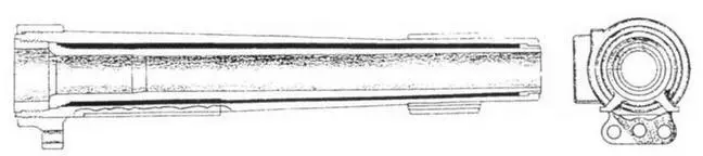 Продольный и поперечный разрез ствола гаубицы скрепленного проволокой в - фото 121
