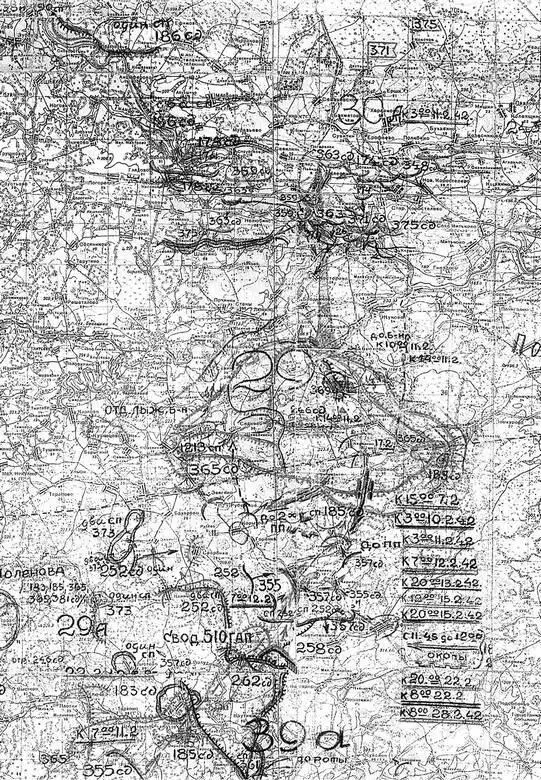 Схема 15 Фрагмент отчетной карты 29й армии Положение войск 528 февраля 1942 - фото 51
