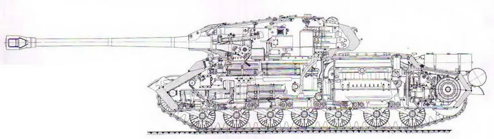 Продольный и поперечный разрезы танка ИС4 Стопор башни Установка основного - фото 158