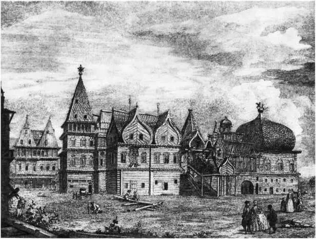 Деревянный дворец в Коломенском Гравюра Гильфердинга 1780 год Торжество - фото 73