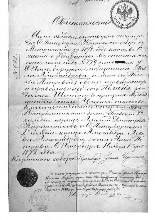 Свидетельство о рождении у СПетербургского мещанина Павла Александрова и - фото 104