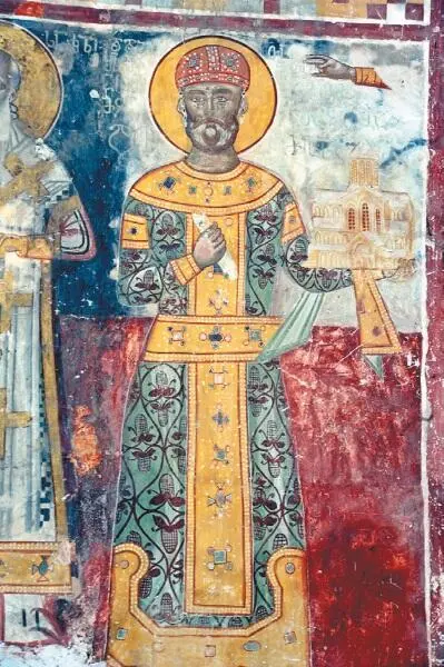 Фреска с изображением Давида IV Строителя в Гелатском монастыре XII в Тем - фото 222