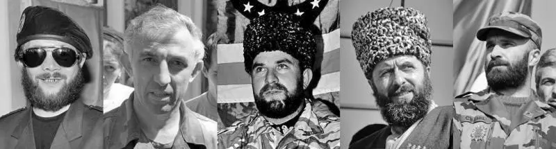 Слева направо Радуев Масхадов Гелаев Яндарбиев Басаев Зарима Мужахоева - фото 7