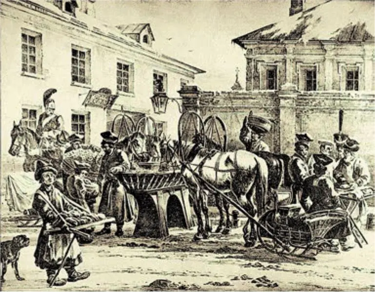 Извозчичья биржа Литография 1820 г Положим что надеть фрак или сюртук - фото 146