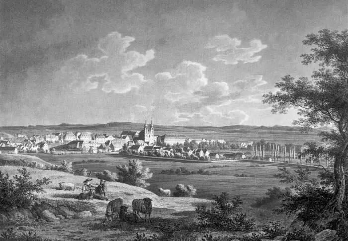 Вильгельм Шотцер Вид на Донауэшинген Акварель 1827 год На княжескую удочку - фото 1