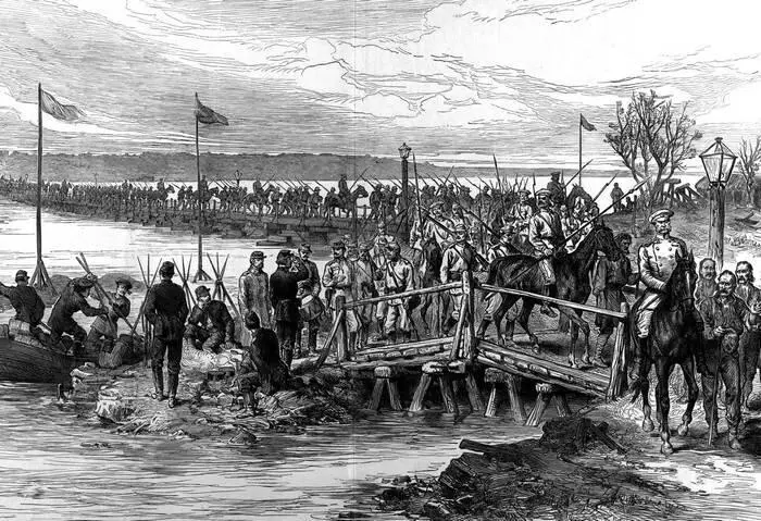 Форсирование Дуная в Брайлове Рисунок из London News Illustrated 1877 год В - фото 118