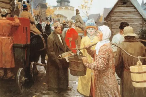Московская улица XVII века Художник Юрий Кугач 1950е 14 июля 1681 года - фото 94