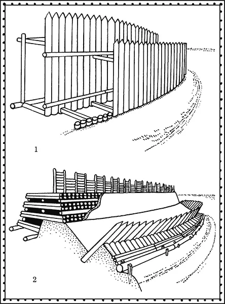 1 Сплетенный двойной частокол по переднему краю вала X век 2 Бревенчатая - фото 107
