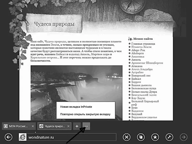 Так выглядит окно с открытым сайтом Нажимаем на точки чтобы повторно открыть - фото 172
