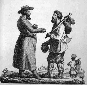 Гравюра Русский купец и русский крестьянин из книги Breton ML La Russie - фото 95