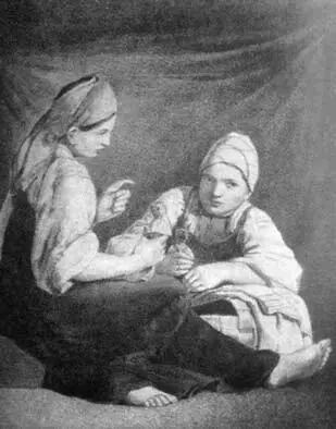 Раскрашенная литография с картины АГ Венецианова Настя с Машей О замысле - фото 185