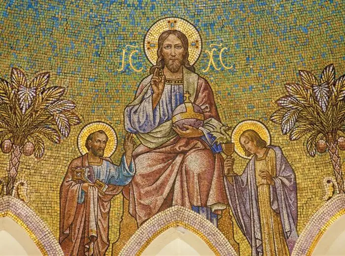 Христос с предстоящими Симоном Петроми Иоанном Богословом Мозаика Церковь - фото 4